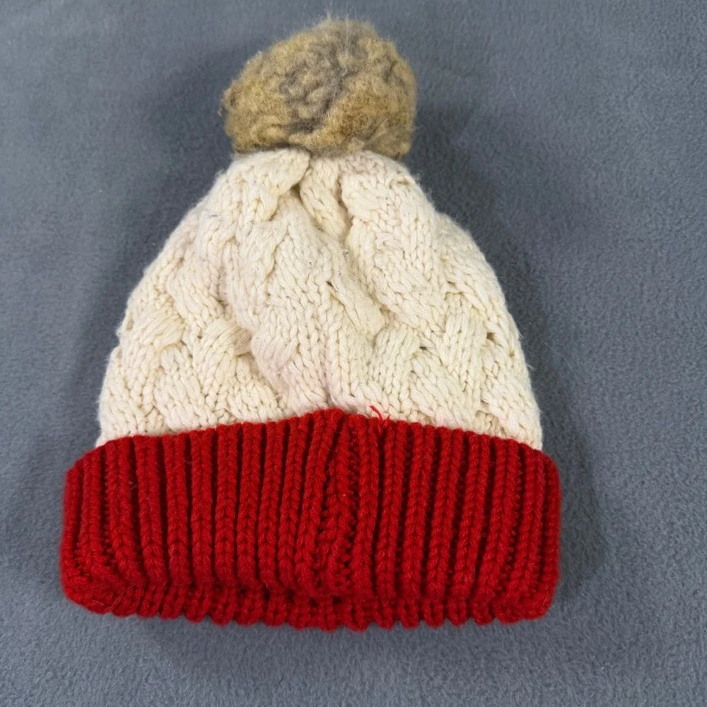 NFL‎ Team Apparel Kansas City Chiefs Women Beanie Cream Red Cable Knit Pom Hat